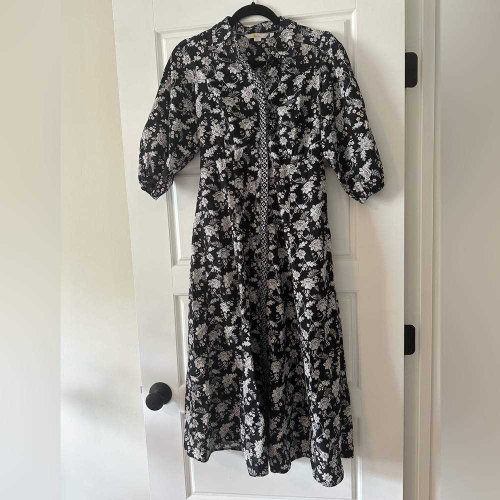 Boden Black and White Puff Sleeve Sundress